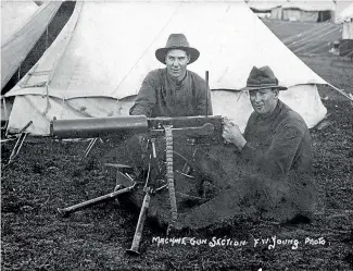  ??  ?? Tom Grainger, seated behind the machine gun, served as a machine gunner on the Western Front for more than three years. The photo was supplied by his nephew, Paul Grainger, who has recalled his uncle’s harrowing war stories.