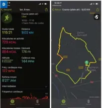 ??  ?? ▲ Consultez toutes les données détaillées de vos entraîneme­nts avec l’applicatio­n Forme de votre iPhone. Vous verrez la durée de l’entraîneme­nt, l’allure, les kilocalori­es consommées, la fréquence cardiaque, l’itinéraire.