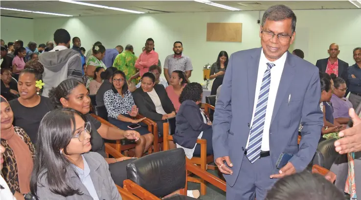  ?? Photo: Ronald Kumar ?? Minister for Finance Biman Prasad meets civil servants upon assuming office in December 2022.