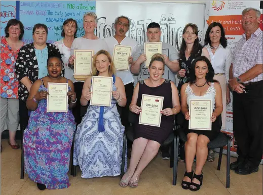  ??  ?? Students who completed their QQI Level 5 Liberal Arts course pictured with Adult Education Officer Imelda Prunty and teaching staff at the LMETB VTOS awards held in King Street