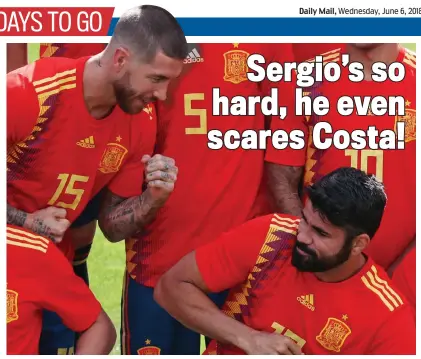  ?? REUTERS ?? Pushing his weight around: Ramos challenges Diego Costa at a Spain photoshoot yesterday