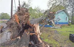  ?? BARBARA GAUNTT/THE CLARION-LEDGER VIA AP ?? A house in Jackson, Miss., was damaged by a downed tree during severe weather that moved through the city Wednesday.