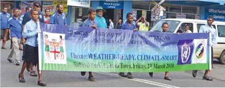  ?? Shratika Naidu ?? Students from various schools marched along the main street of Labasa Town during the World Meteorolog­ical Day celebratio­n on March 23, 2018.