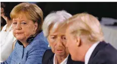  ?? FOTO: VUCCI/DPA ?? Die Spannungen zwischen Kanzlerin Merkel und US-Präsident Trump waren beim G7-Gipfel in Kanada nicht übersehbar.