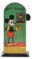  ??  ?? Mickey Mouse is always a popular subject in collection­s. This tinplate bank was in superb order, and a great example of German toymaking.