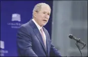  ?? SETH WENIG / AP ?? Former U.S. President George W. Bush, speaking Thursday at a conference he convened in New York, defended immigratio­n and free trade, denounced nationalis­m and bigotry and bemoaned what he called the “casual cruelty” of current public discourse.