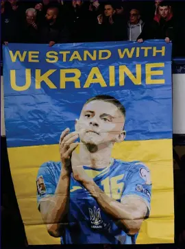  ?? ?? SUPPORT: Fans at Goodison Park show solidarity with Ukraine