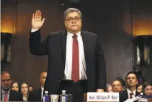  ?? Andrew Harnik / Associated Press ?? Attorney General William Barr is sworn in to testify before the Senate Judiciary Committee about the special counsel’s report.