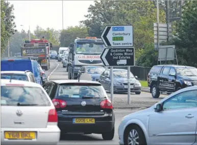  ?? Picture: Gary Browne FM3994578 ?? Congestion on the Chart Road, looking from the Matalan roundabout