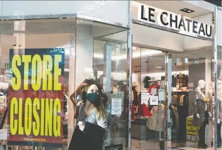  ?? MARISSA TIEL/ THE CANADIAN PRESS ?? Dozens of already-struggling major retailers, especially clothing stores like Montreal-based Le Château, have not been able to endure the blows from the pandemic. Thousands of stores are expected to disappear in Canada, while others could restructur­e.