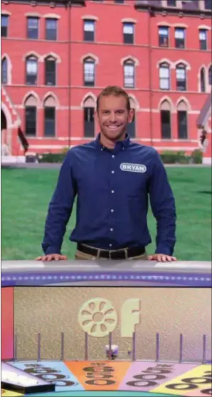  ?? PHOTO PROVIDED BY BRYAN GEARY, VIA “WHEEL OF FORTUNE” ?? Bryan Geary is pictured on the set of “Wheel of Fortune.” The episode on which he appeared was taped in July and aired Thursday evening.