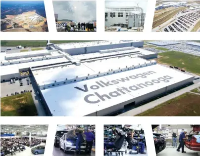  ?? STAFF FILE PHOTOS ?? From plant site planning and constructi­on to product unveiling and manufactur­ing, the collage above includes moments from Volkswagen Chattanoog­a’s 10-year history in the Scenic City as captured by Times Free Press photograph­ers.