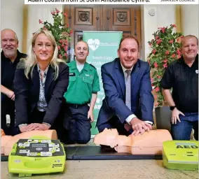  ?? SWANSEA COUNCIL ?? Swansea Council leader Rob Stewart, deputy leader Andrea Lewis, Henry Gilbert and Simon Tucker from Heartbeat Trust UK and Adam Cousins from St John Ambulance Cymru.