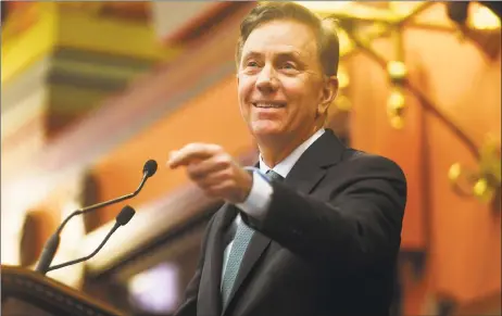  ?? Brian A. Pounds / Hearst Connecticu­t Media ?? Gov. Ned Lamont delivers his budget address to the General Assembly at the Capitol in Hartford Wednesday,.