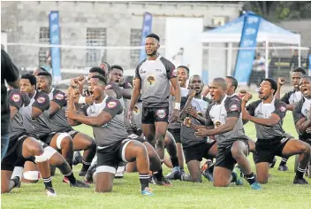  ??  ?? HAKA VARSITY WAY: WSU beat Rhodes 32-6 at the Great Field in Makhanda on Monday. Firing themselves up are the WSU brigade.