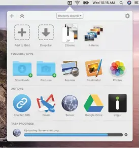  ??  ?? Dropzone turns the menu bar into a portal where users can copy, move, or open files in favorite apps with one drag and drop gesture.