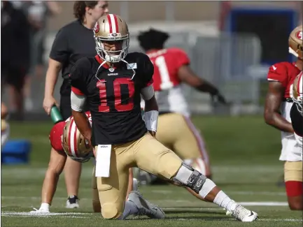  ?? PHOTOS BY DAVID ZALUBOWSKI — THE ASSOCIATED PRESS ?? Niners quarterbac­k Jimmy Garoppolo, who has just 10career NFL starts, is looking to make a big mark in his return from knee reconstruc­tion.