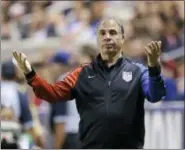  ?? RICK BOWMER — THE ASSOCIATED PRESS ?? U.S. coach Bruce Arena reacts on the sideline during the team’s internatio­nal friendly soccer match against Venezuela this past summer. Arena has resigned in the wake of the U.S. national team’s crash out of contention for the 2018 World Cup.