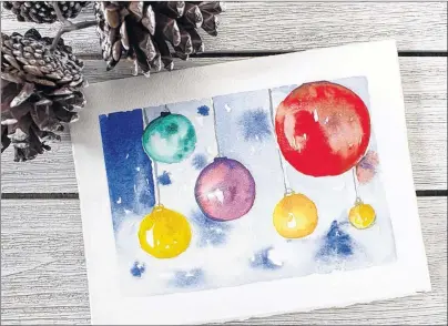  ??  ?? Debbie Misener will be leading a workshop on creating watercolou­r holiday cards like the ones shown here on Dec. 3 for the Mobile Makery. The workshops are the brainchild of Emilie Boucher and Amy Seymour.