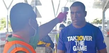  ?? Photo: ?? Fiji Airways Fijian star winger Aminiasi Tuimaba at Nadi Internatio­nal Airport on July 20, 2020. Waisea Nasokia