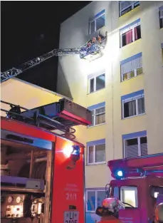  ?? FOTO: PETER MITTERMEIE­R ?? Über die Drehleiter bekämpften die Feuerwehrl­er den Brand in Lindenberg.