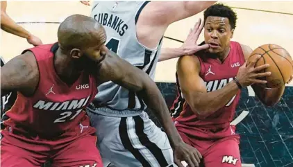  ?? ERIC GAY/AP ?? The Heat’s Dewayne Dedmon, left, and Kyle Lowry have Super Bowl plans.