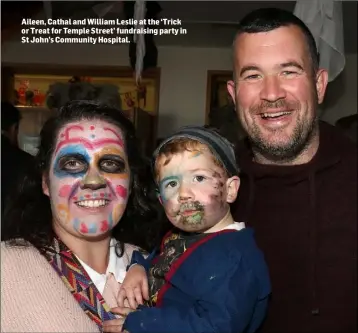  ??  ?? Aileen, Cathal and William Leslie at the ‘Trick or Treat for Temple Street’ fundraisin­g party in St John’s Community Hospital.