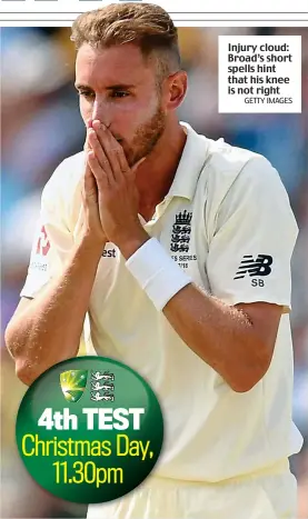  ?? GETTY IMAGES ?? Injury cloud: Broad’s short spells hint that his knee is not right