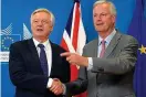  ??  ?? Talks: David Davis was in Brussels today for an update from Michel Barnier