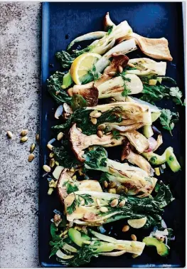  ?? CONTRIBUTE­D BY IAIN BAGWELL ?? Sauteing bok choy with mushrooms is one way to soften the crisp stalks on the greens. This recipe comes from “100% Real: 100 Insanely Good Recipes for Clean Food Made Fresh” by Sam Talbot.
