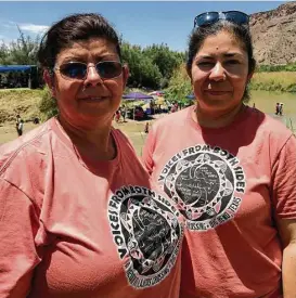  ?? Joe Holley photos / Houston Chronicle ?? Longtime friends Maria Mendez, left, of Midland and Irma Guerrero of Ojinaga, Chihuahua, catch up on news each year at the Voices From Both Sides Festival.