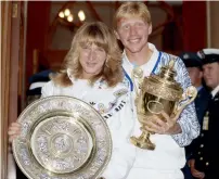  ?? Getty Images file ?? German players Steffi Graf and Boris Becker with their trophies after their wins in the Women’s and Men’s Singles during the Wimbledon tournament in the year 1989. —