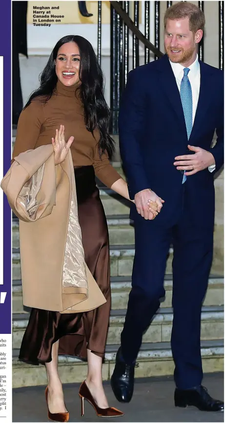  ?? Picture: GETTY ?? Meghan and Harry at Canada House in London on Tuesday