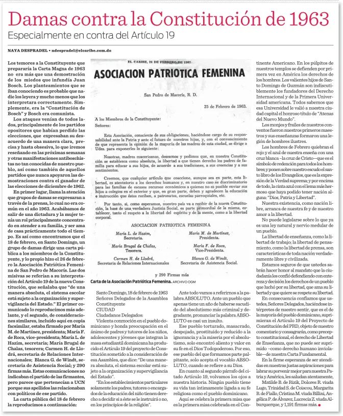  ?? ARCHIVO OGM ?? Carta de la Asociación Patriótica Femenina.