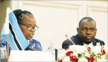  ??  ?? Foreign Affairs and Internatio­nal Trade Minister Dr Sibusiso Moyo (right) and his co-chair Botswana Minister of Internatio­nal Affairs and Cooperatio­n Dr Unity Dow, address delegates at the Zimbabwe-Botswana Bi-National Commission meeting in Harare yesterday