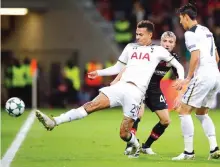  ?? — Reuters ?? Tottenham’s Dele Alli in action with Bayer Leverkusen’s Kevin Kampl.