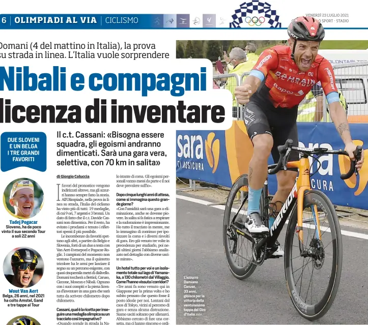  ?? ANSA ?? L’azzurro Damiano Caruso, 33 anni, gioisce per la vittoria della ventunesim­a tappa del Giro d’Italia