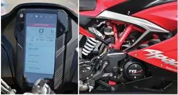  ??  ?? 1&2 5.5 inch Colour TFT Screen brings the premium quotient to TVS’ line up along with bluetooth pairing. The BS6 motor is not just more refined it revs more freely too thanks to updated ECU electronic­s and revised engine mounting points