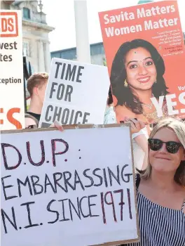  ??  ?? People attend a protest calling for the provision of abortion in the North