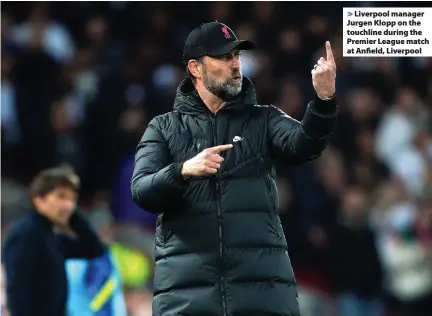  ?? ?? > Liverpool manager Jurgen Klopp on the touchline during the Premier League match at Anfield, Liverpool