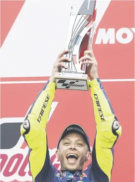  ?? Picture: EPA ?? EVERGREEN. Valentino Rossi celebrates after winning the Dutch MotoGP at Assen yesterday.