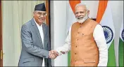  ?? AJAY AGGARWAL/HT PHOTO ?? Prime Minister Narendra Modi with his Nepalese counterpar­t Sher Bahadur Deuba in New Delhi on Thursday.