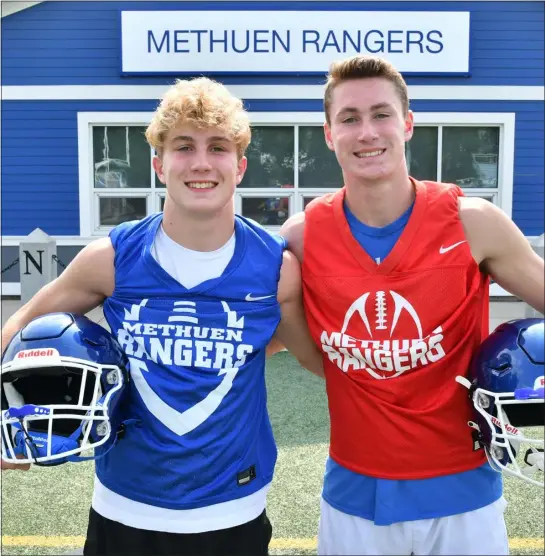  ?? STAFF PHOTO CHRIS CHRISTO — BOSTON HERALD ?? Methuen High School football players, brothers Shane and Drew Eason 8/21/2023.