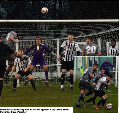  ?? ?? Home loss: Athersley Rec in action against Clay Cross Town. Pictures: Dave Poucher.