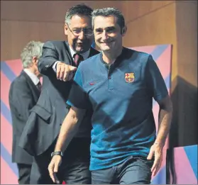  ?? FOTO: PEP MORATA ?? Bartomeu y Valverde, en una imagen plena de sintonía