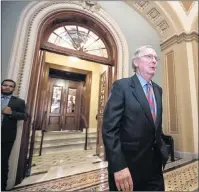  ?? AP PHOTO ?? Senate Majority Leader Mitch McConnell of Kentucky leaves the Senate chamber on Capitol Hill in Washington.
