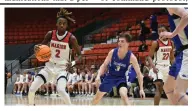  ?? (Pine Bluff
Commercial/I.C. Murrell) ?? Lyndell Buckingham of Marion handles the ball against Jace Dunlap of Greenbrier on Tuesday in a late 5A state first-round game.