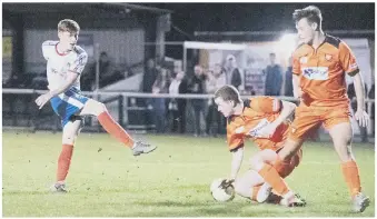  ?? All pictures by Colin Farmery ?? GOING FOR GOAL Tyler Stamp fires in a shot for Gosport Borough under-23s during at game at AFC Portcheste­r in October