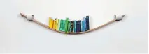  ?? PHOTOS BY LEOPOLD FIALA ?? The Chuck Shelf, designed by Natascha Harra-Frischkorn in Germany, consists of flexible wood slats secured to the wall with steel locking collars on each end. Depending how things are placed on the shelf, its look changes dramatical­ly.