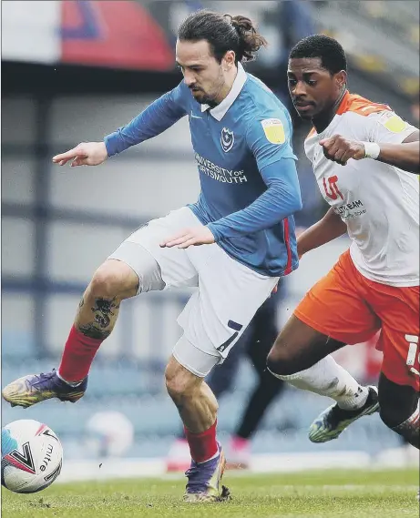  ?? Picture: Joe Pepler ?? LACK OF THREAT Pompey attacking player Ryan Williams on the ball in Saturday’s 1-0 loss at home to Blackpool